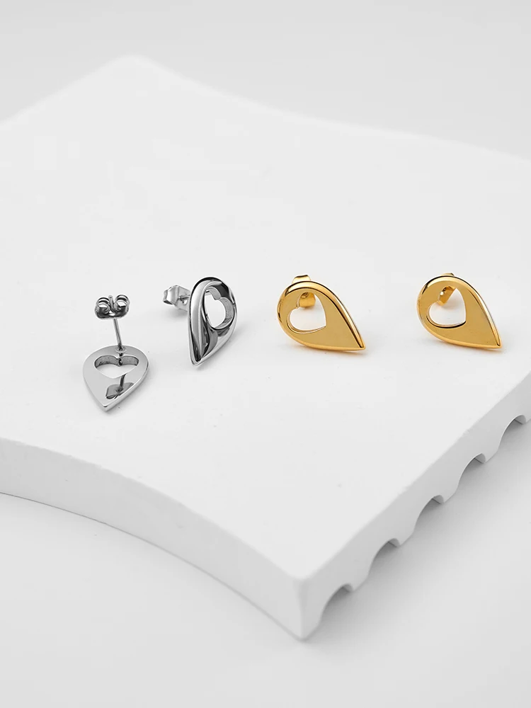 ENFASHION Curved Droplet Heart Stud Earrings For Women Stainless Steel In Earings Fashion Cute Jewelry Aretes De Mujer E231490