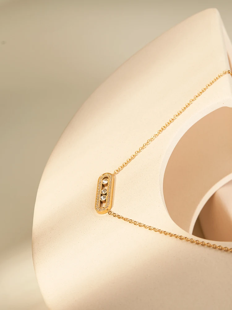 ENFASHION New Pendant Oval Necklace With Zircon For Women Stainless Steel 18k Gold Plated Trendy Office Jewelry 233367